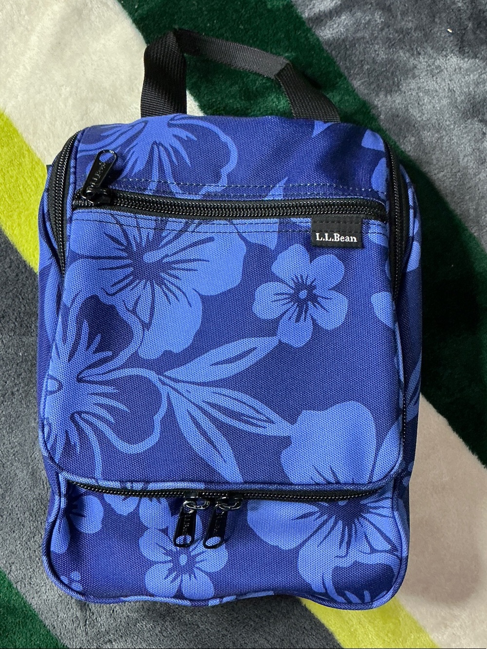 L.L. Bean Navy and Royal Blue Floral Toiletry Kit